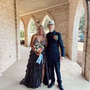 Sherri Hill Black and Silver Prom Dress